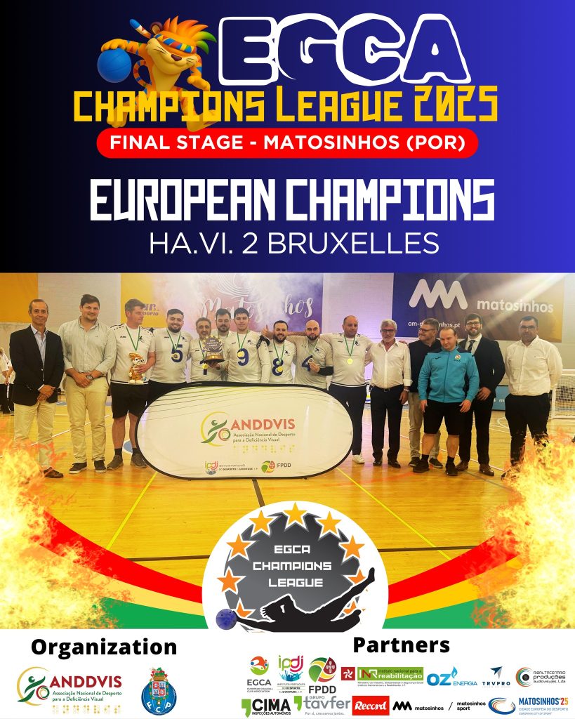 Na imagem podemos ver a equipa do Ha. Vi. Bruxellas alinhados com as medalhas ao pescoço e agarrando no troféu.