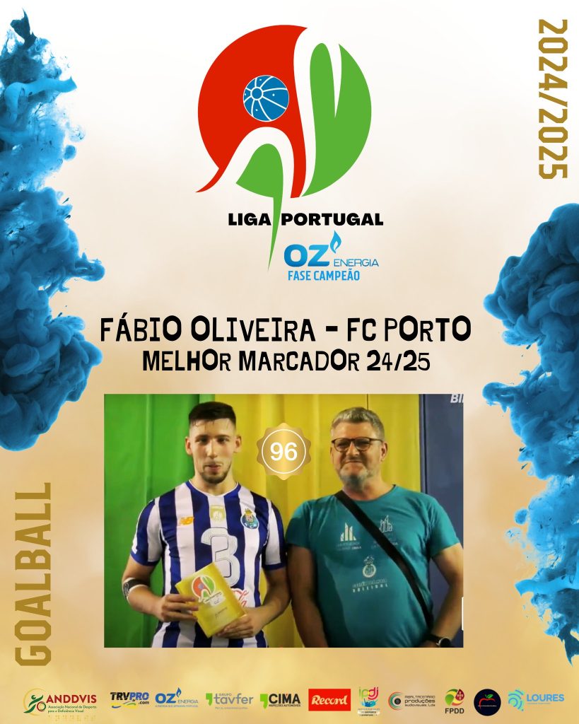 Na imagem estão atleta Fábio Oliveira e Mário Lopes (Presidente da Assembleia Geral da ANDDVIS)
